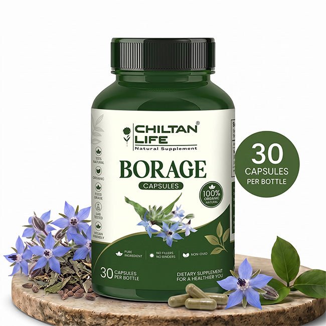 Borage Oil Capsule 100% Natural Borage Oil Tablets 30 Per Bottle 500mg - ChiltanPure