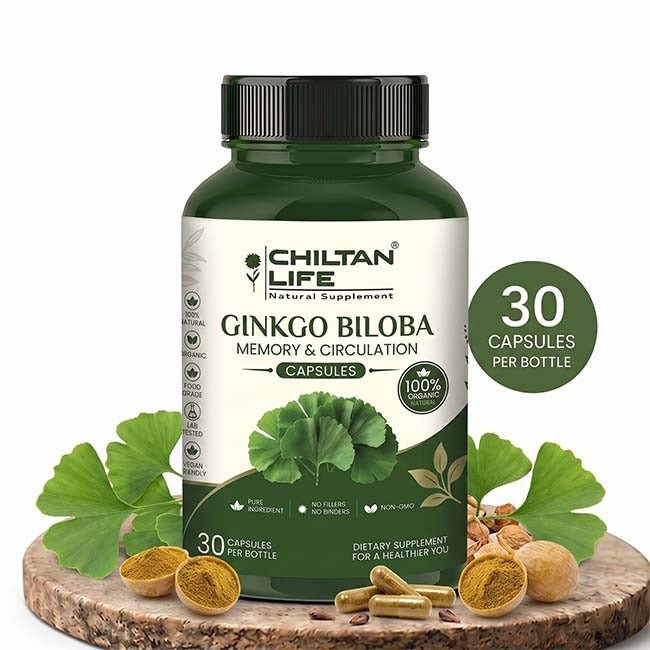Ginkgo Biloba Capsule 100% Natural Ginkgo Biloba Tablets 30 Per Bottle 500mg - ChiltanPure