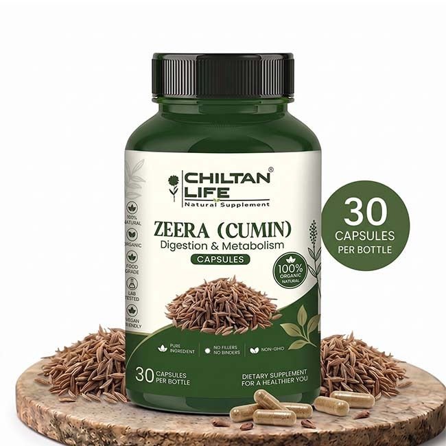 Zeera (Cumin) Capsule 100% Natural Zeera (Cumin) Tablets 30 Per Bottle 500mg - ChiltanPure